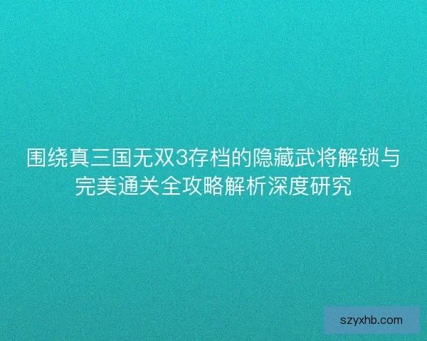 围绕真三国无双3存档的隐藏武将解锁与完美通关全攻略解析深度研究